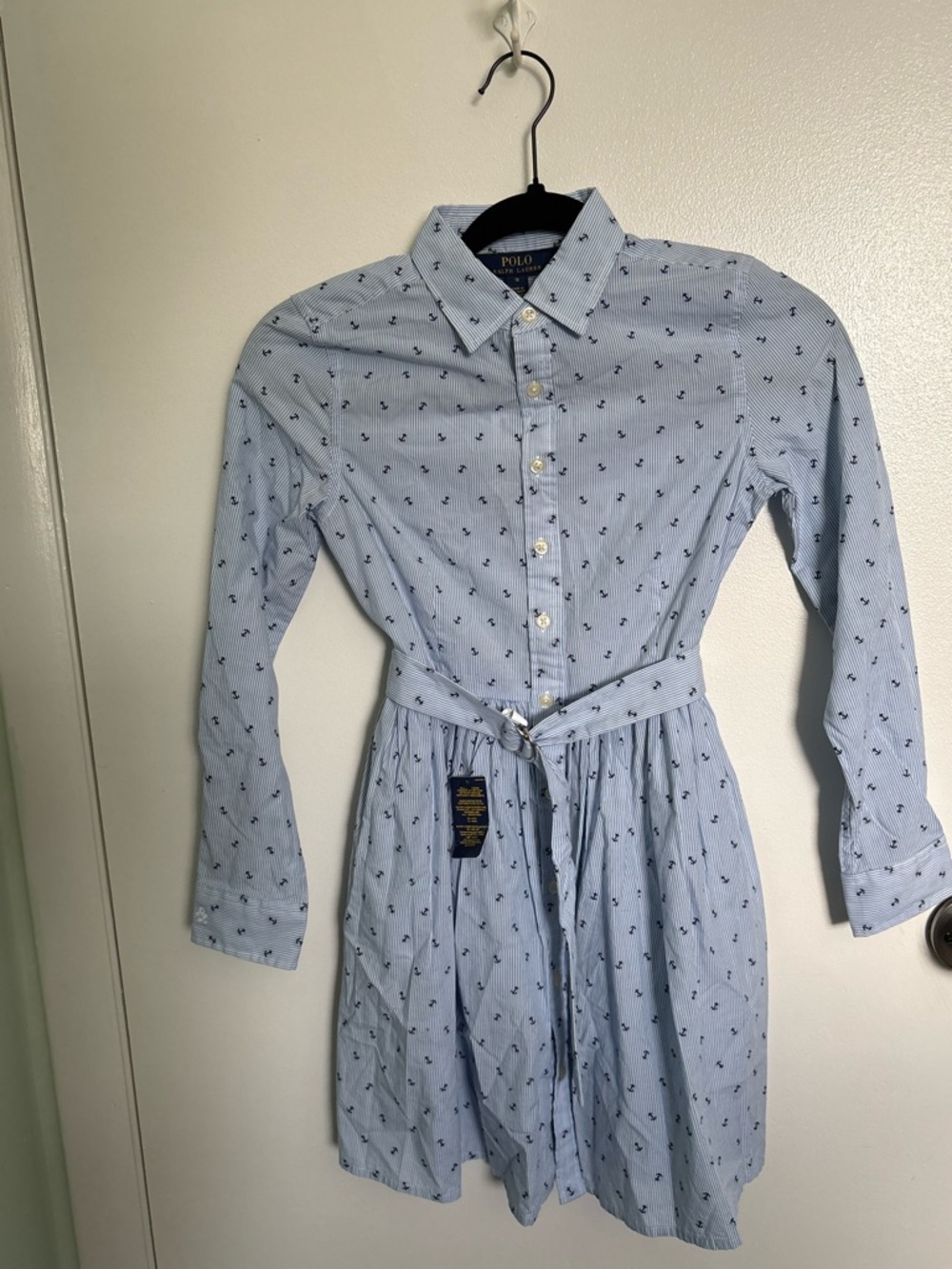 Polo by Ralph Lauren Light Blue Anchor-Print Cotton Shirt Dress